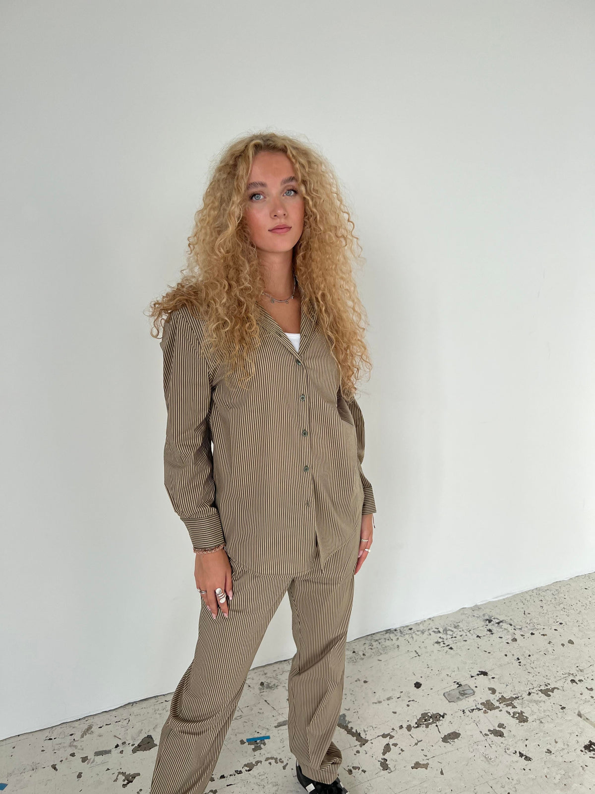 Zuri shirt with stripes - Khaki/beige