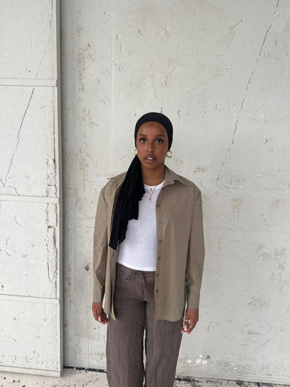 Zuri shirt with stripes - Khaki/beige