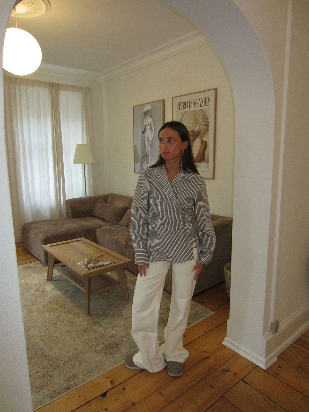 Milay shirt with tie detail - Grey/white