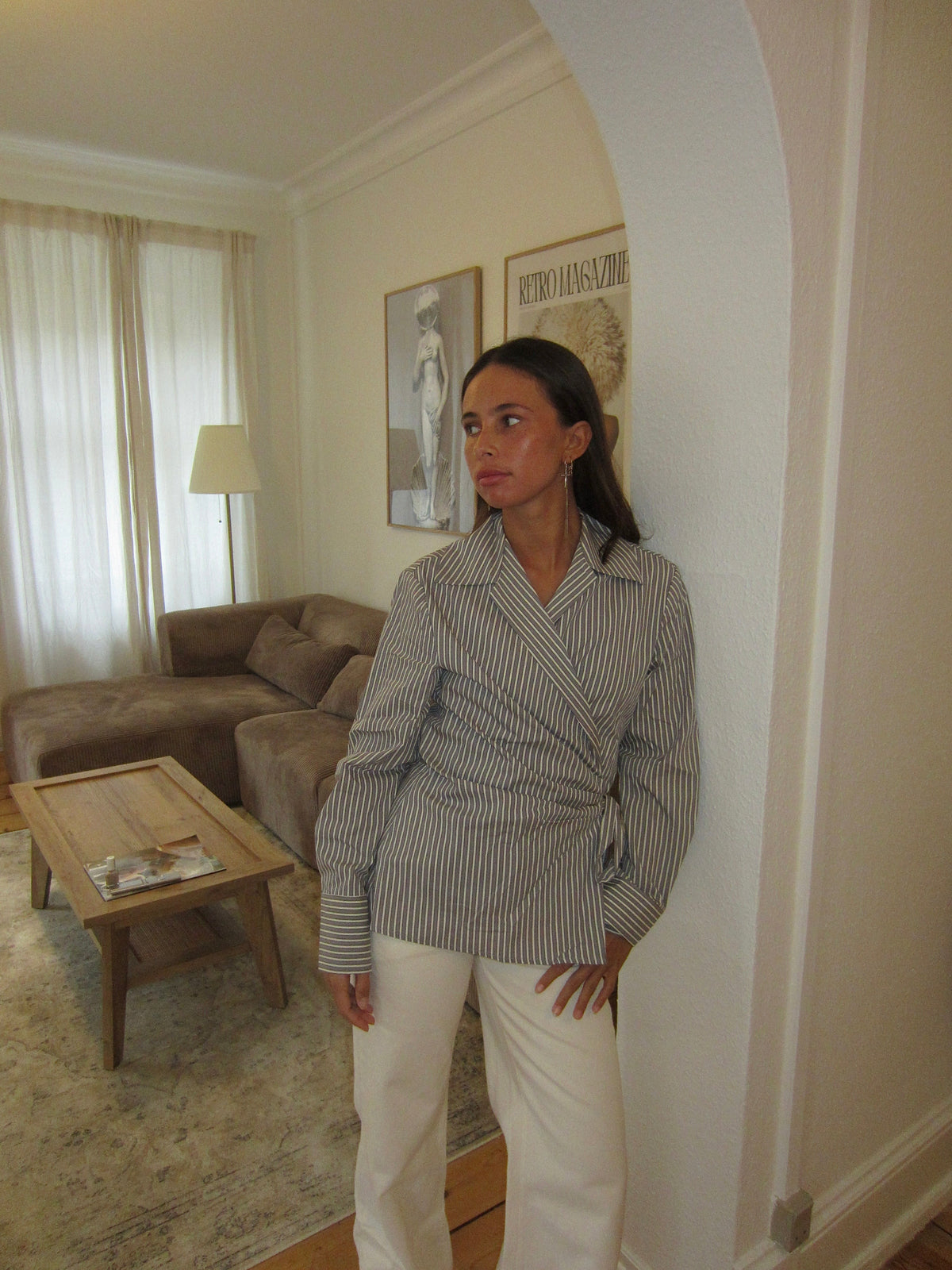Milay shirt with tie detail - Grey/white
