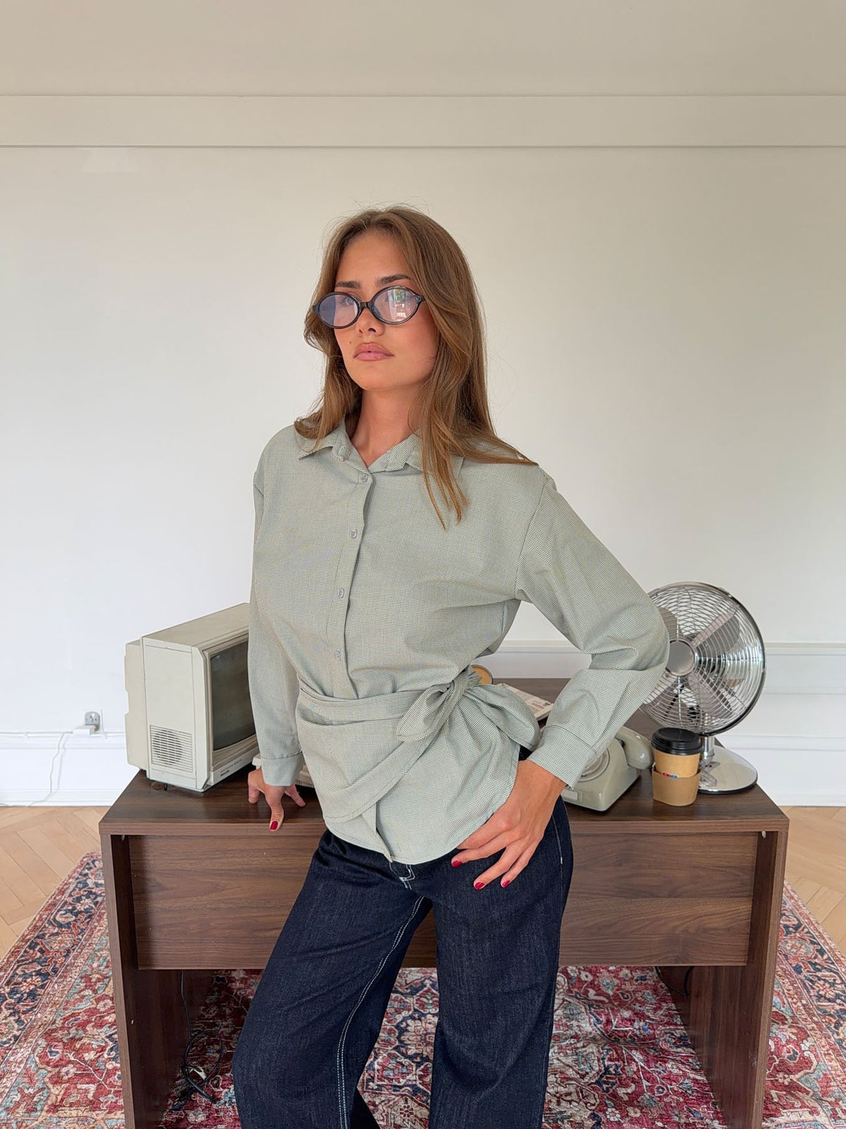 Brenna shirt with tie detail – Green