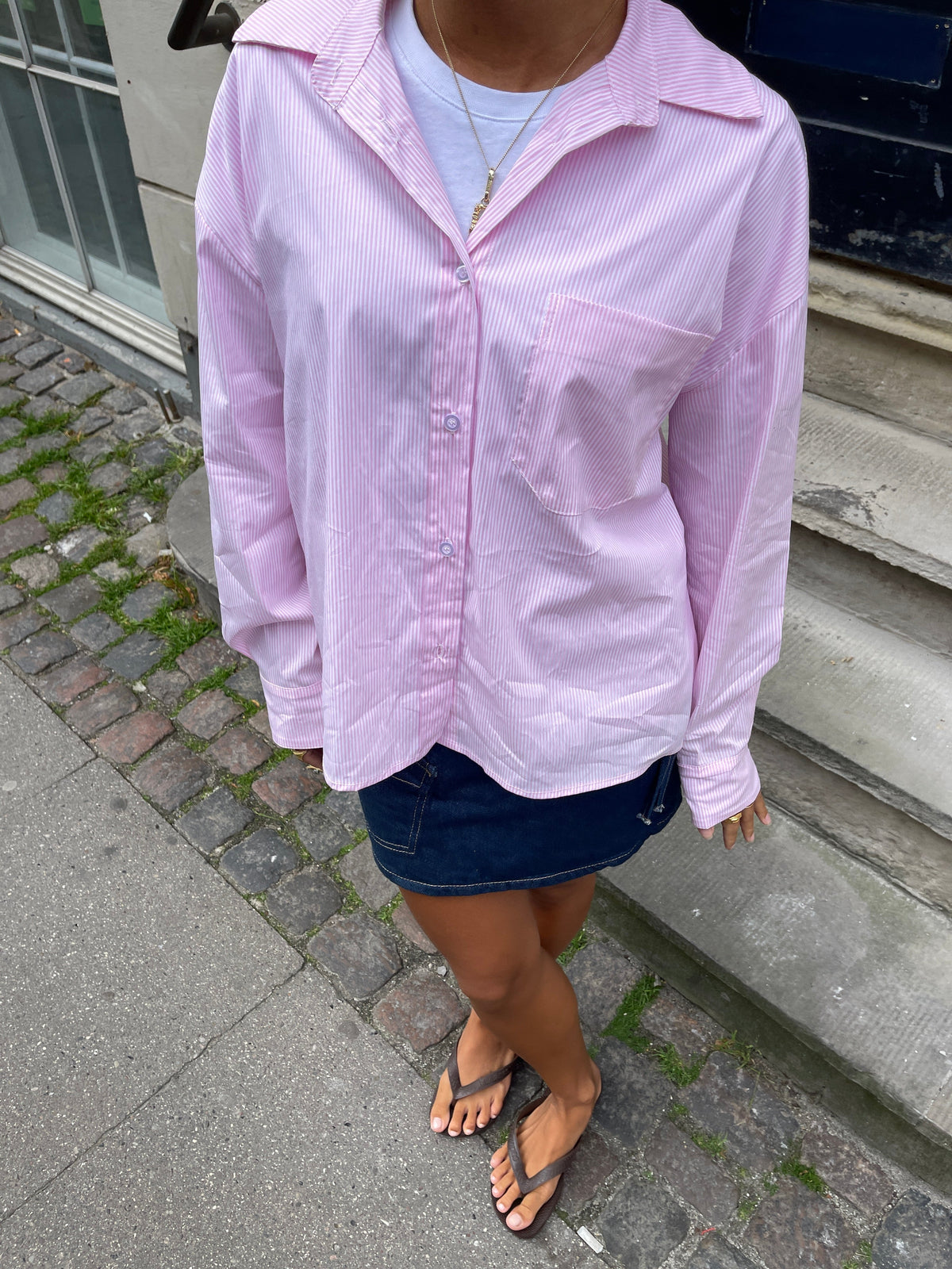 Kendall button shirt with stripes - Pink/white