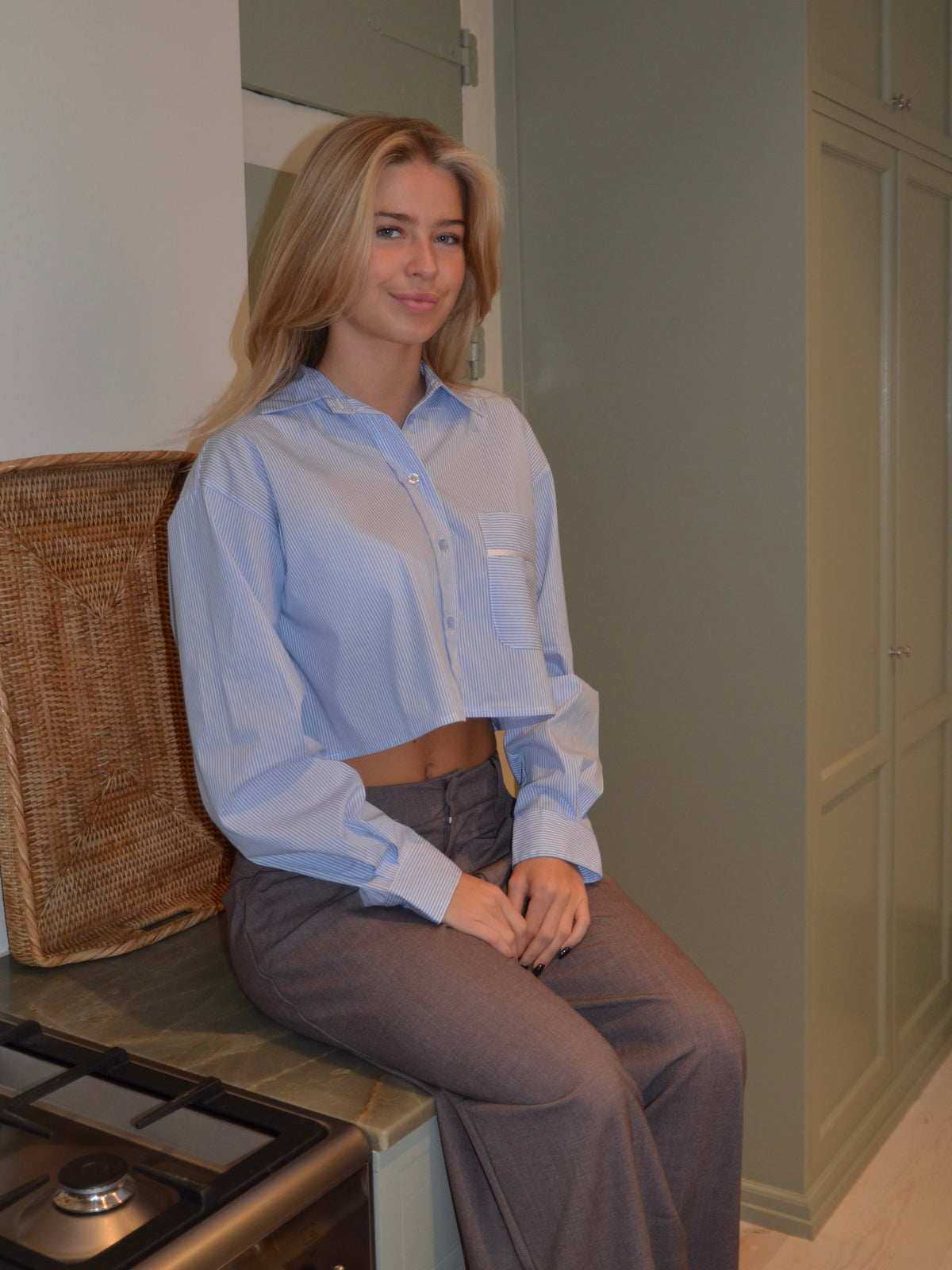 Lavinia striped cropped shirt - Blue/white