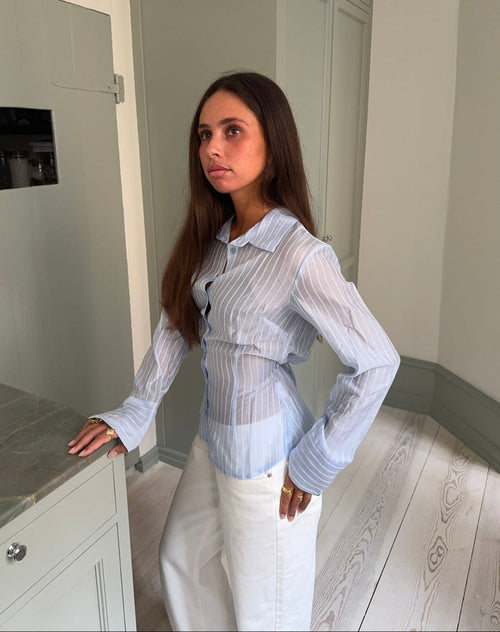 Alberte fitted shirt with stripes – Blue/white