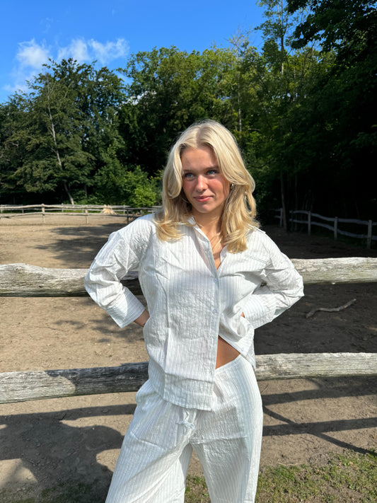 Alina shirt with black stripes - White