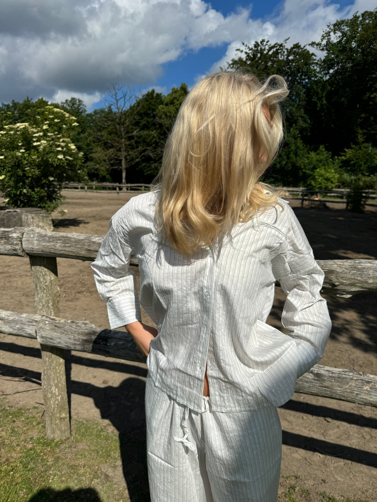 Alina shirt with black stripes - White