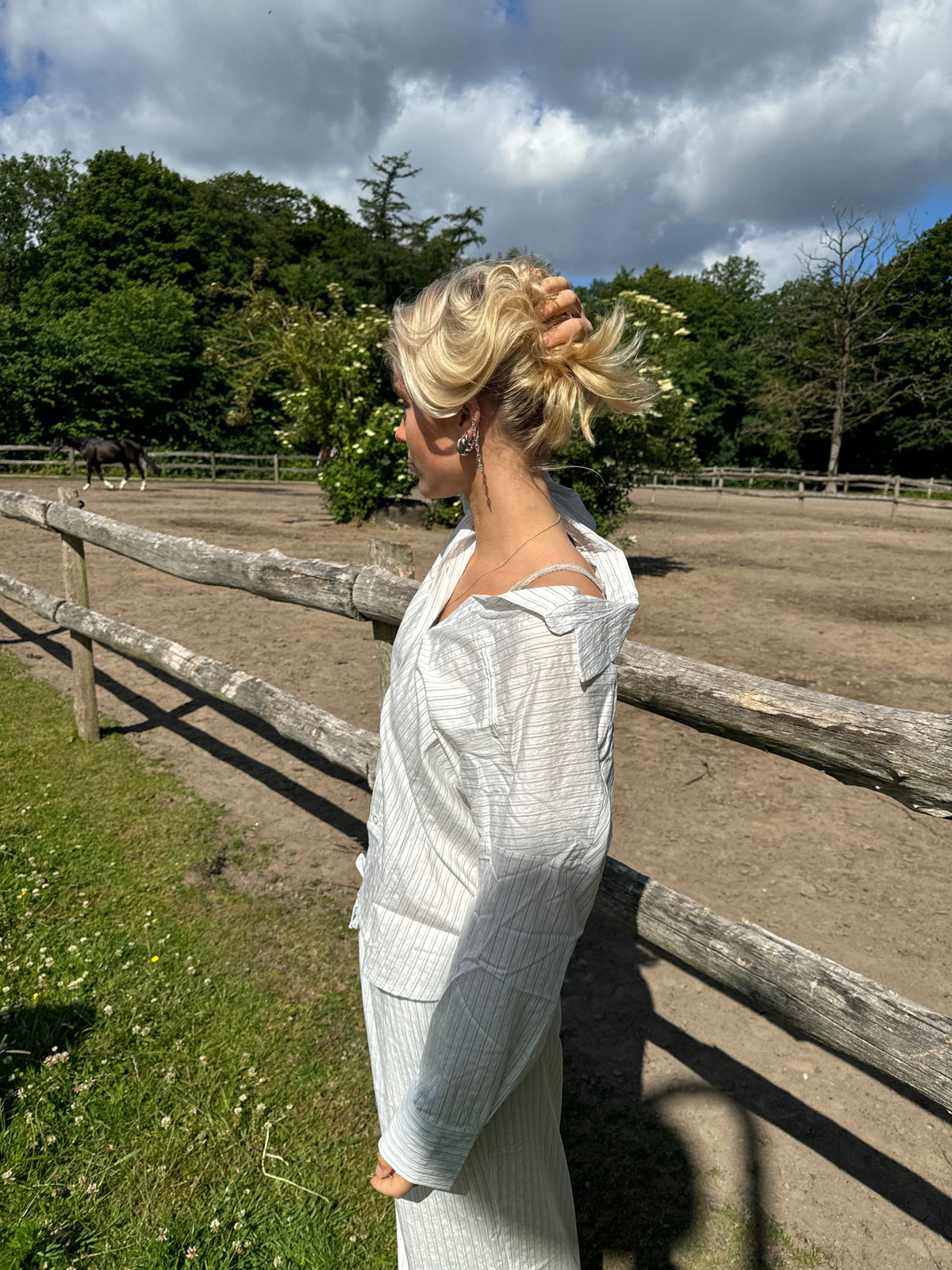 Alina shirt with black stripes - White