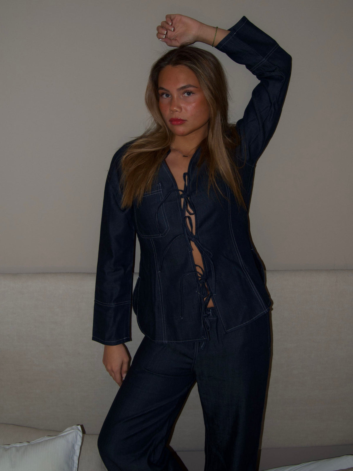 Freddy shirt with tie details - Dark blue