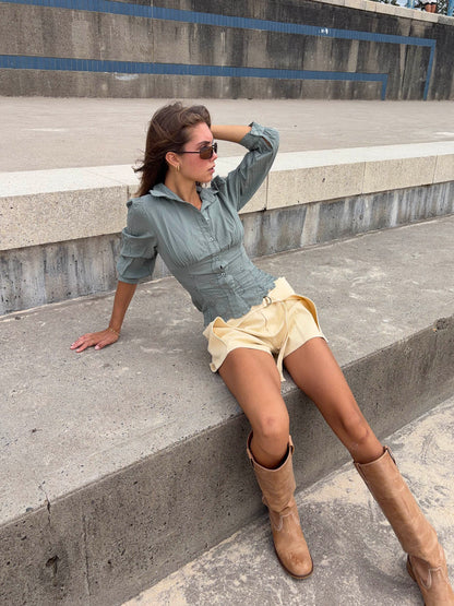 Smilly tailored shirt with embroidery – Khaki