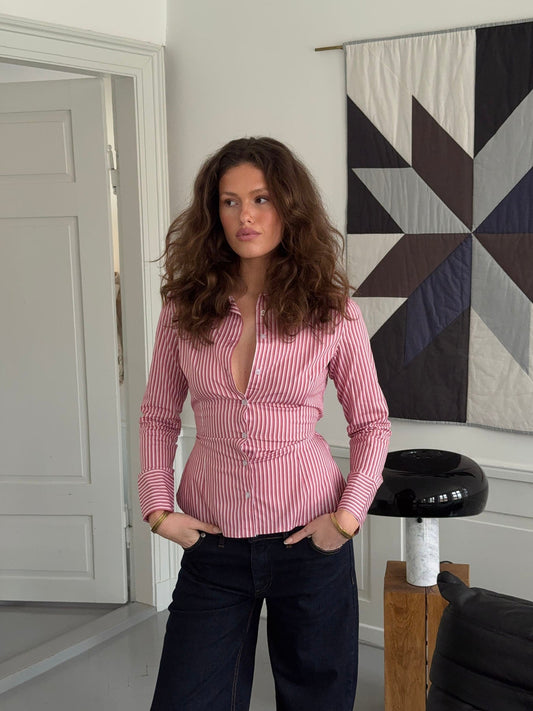 Alberte fitted shirt with stripes - Pink/white