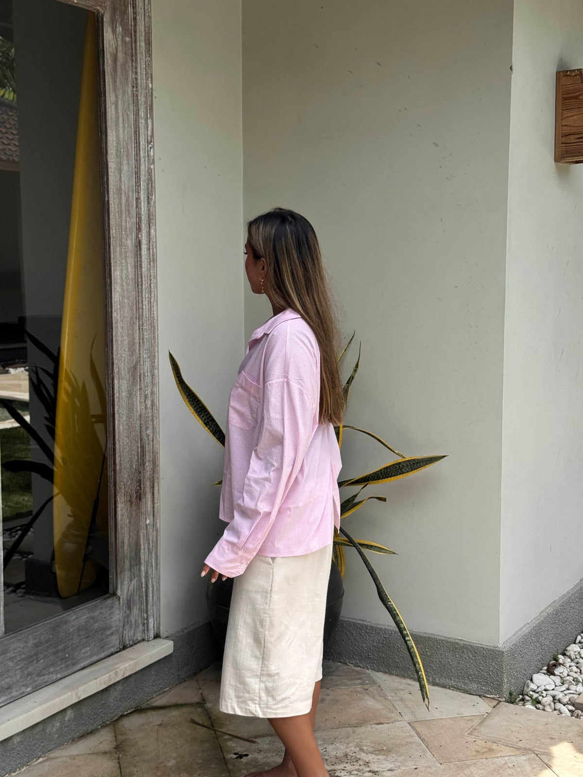 Kendall button shirt with stripes - Pink/white