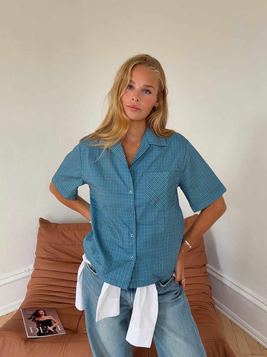 Rejna shirt with checkers - Blue/white