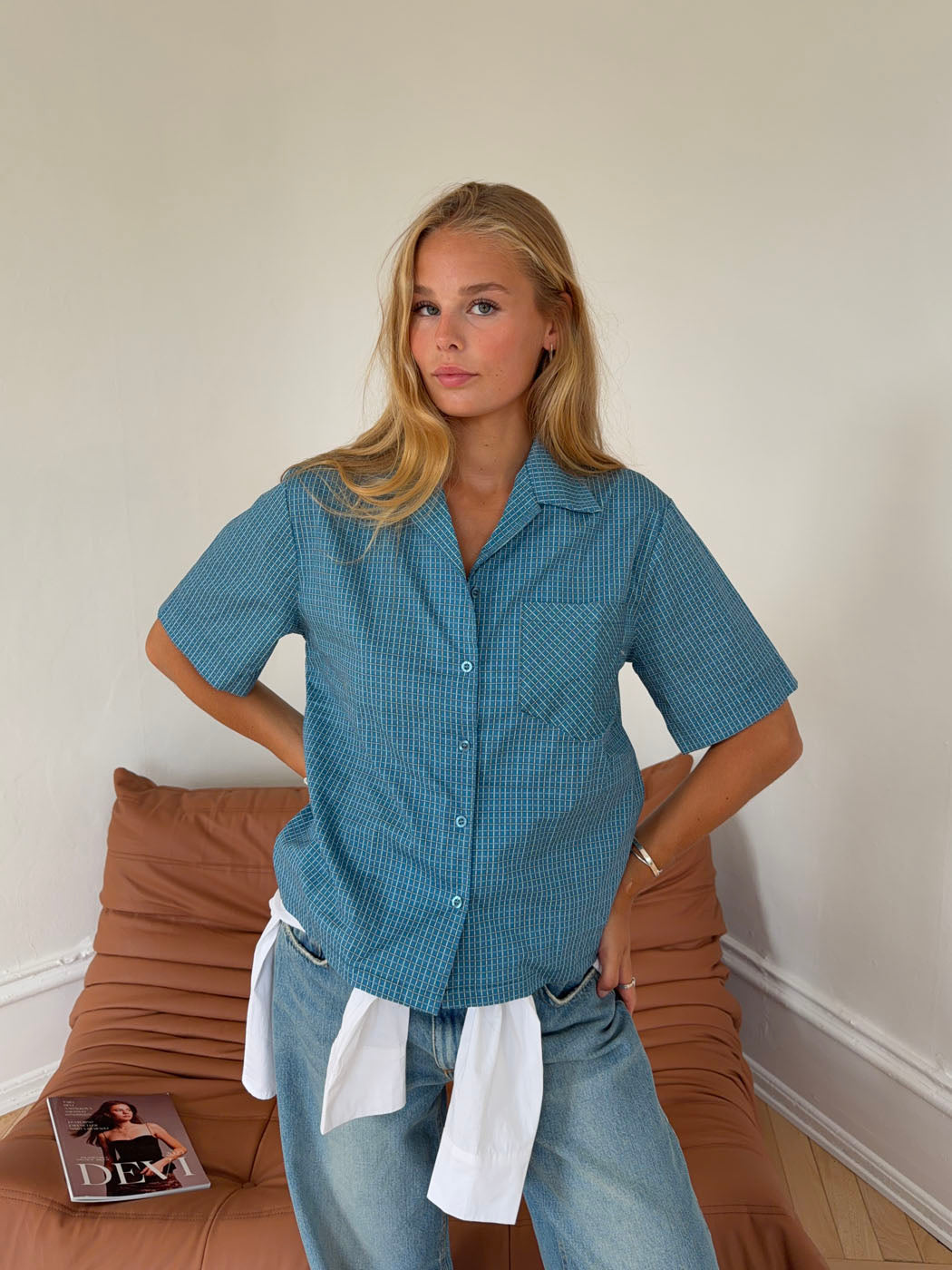 Rejna shirt with checkers - Blue/white