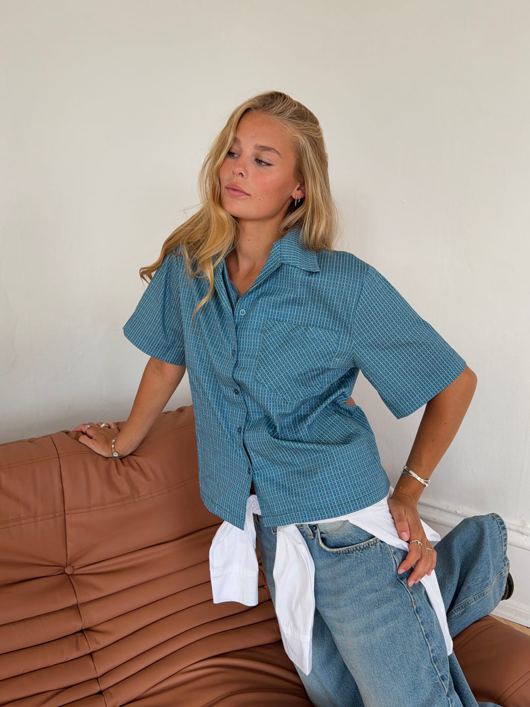 Rejna shirt with checkers - Blue/white